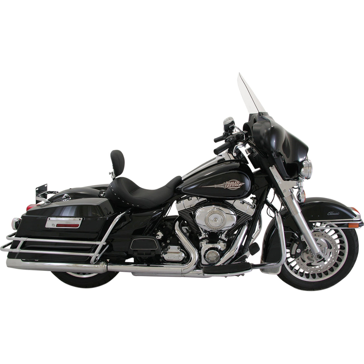 Mustang Lowdown™ Solo Seat — Includes Backrest Driver Backrest Chrome Studded - 79912 For Harley Touring 1997-2025