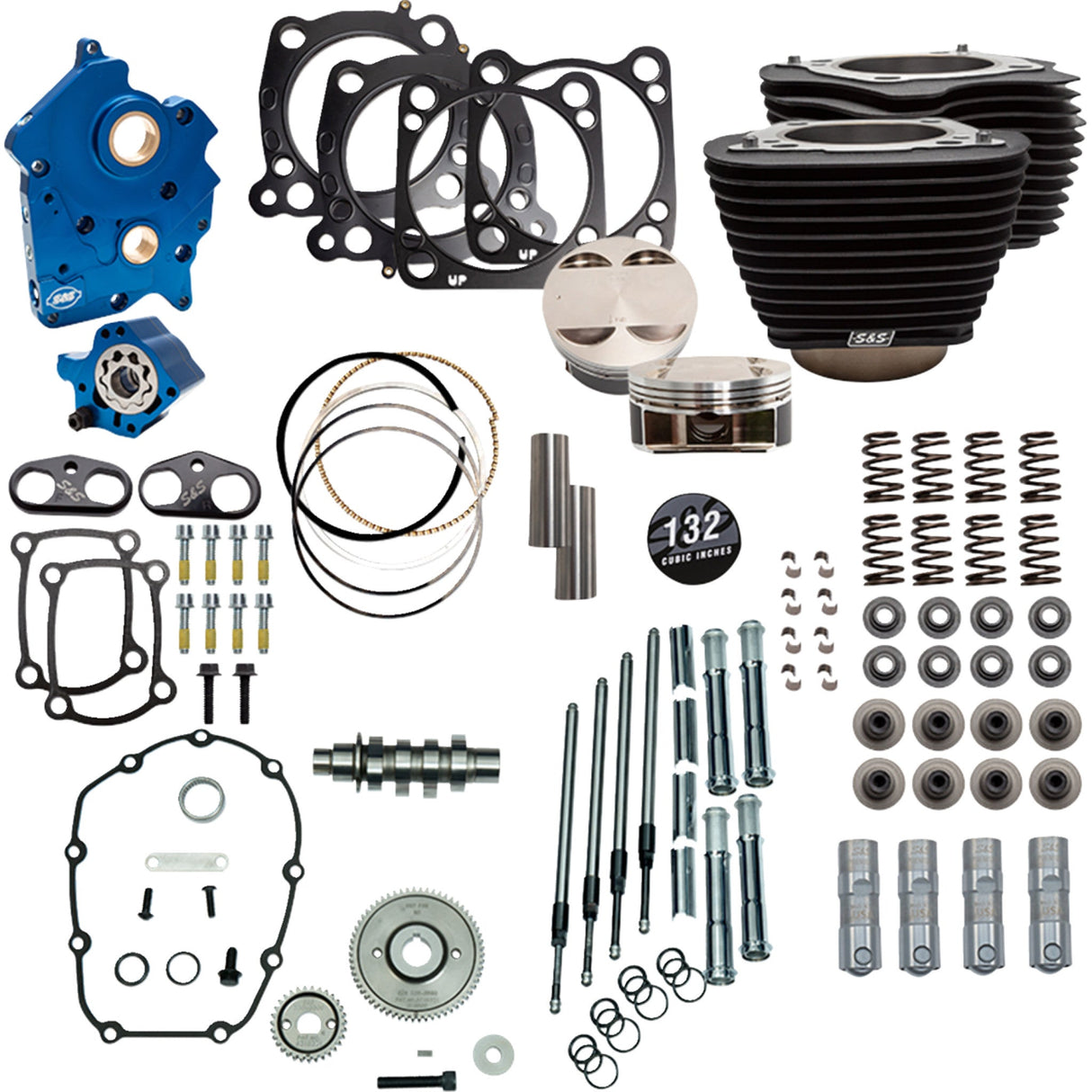 S&S CYCLE 0904-0215 310-1234D 132" Power Package Power Pack - Oil Cooled - 550G - Wrinkle Black w/o Highlight - Chrome Pushrod Tubes - 114"/117" M8