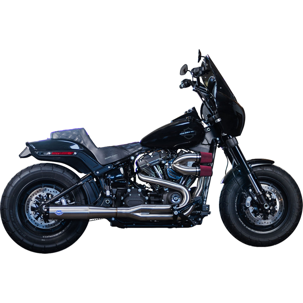 S&S Cycle 2-Into-1 Superstreet Exhaust System Brushed Stainless Steel - 550-1099 For Harley Softail 2018-2024