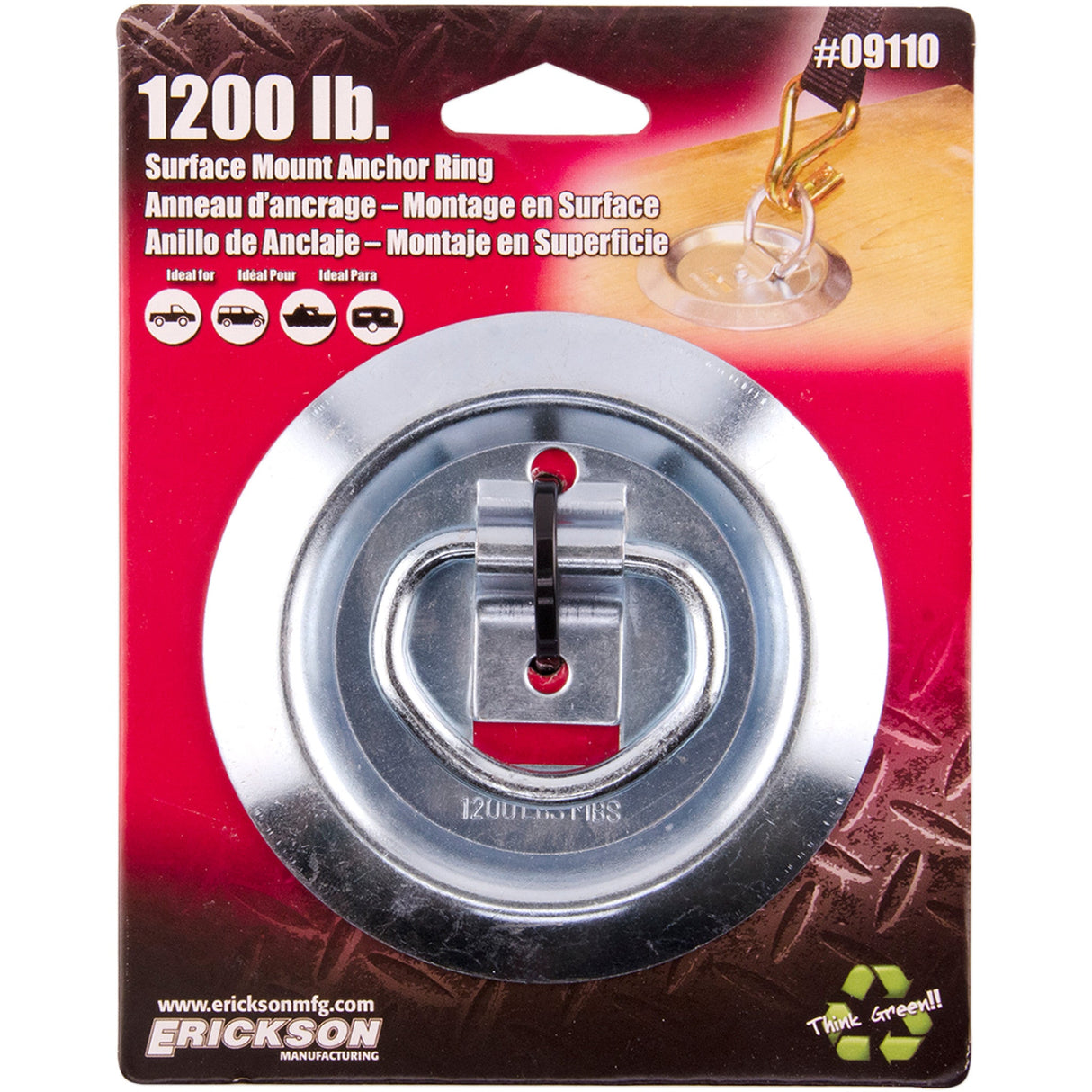 ERICKSON 3920-0412 09110 Surface-Mount Anchor Ring Surface Mount Anchor - 1200 LB