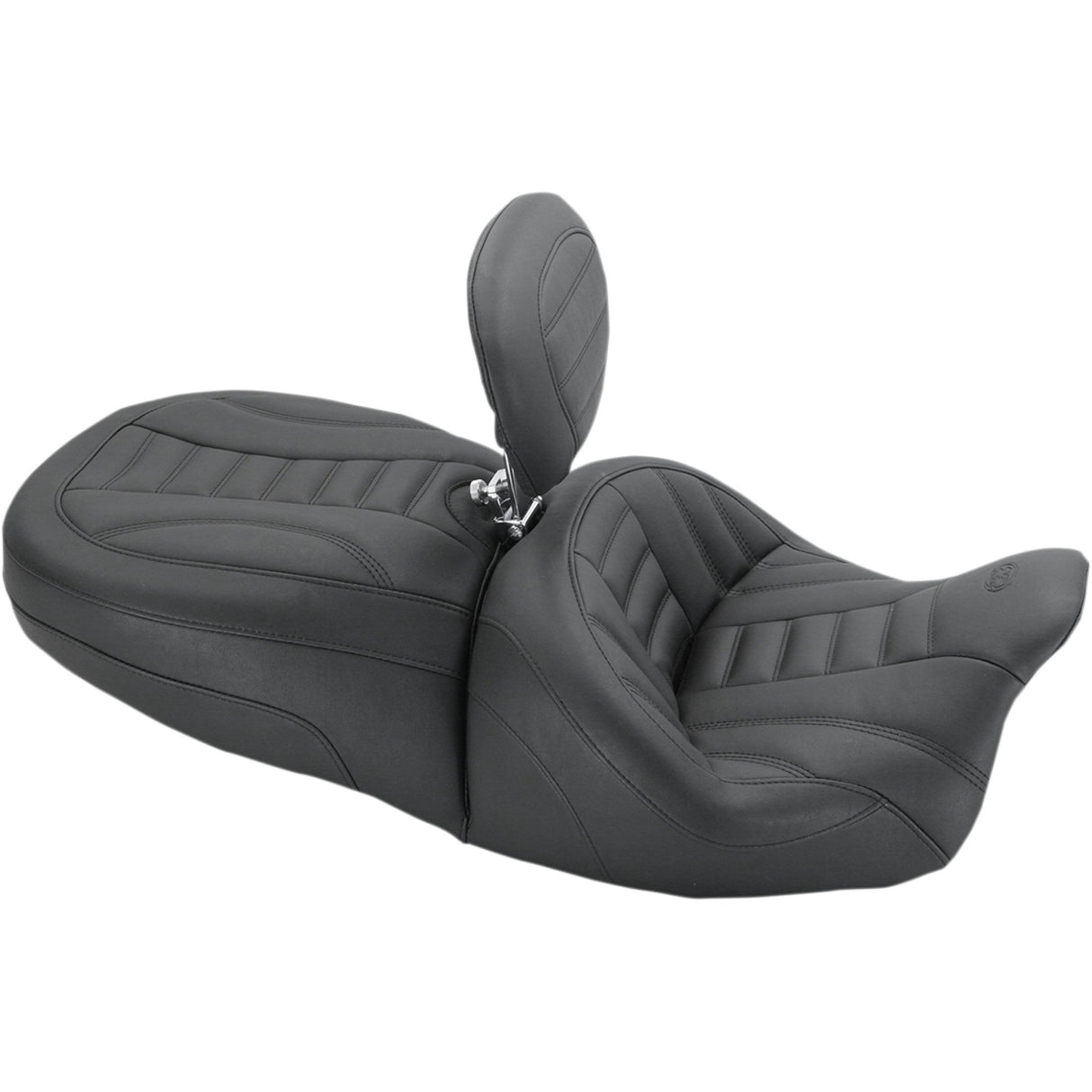 Mustang One-Piece Vintage 2-Up Touring Seat With Driver Backrest Forward Positioning - 79593 For Harley Touring 2015-2025