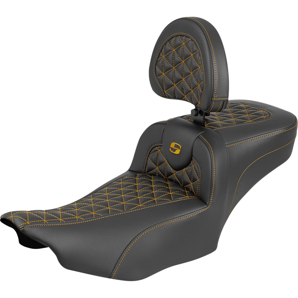 Saddlemen Roadsofa™ Extended Reach Seat With Backrest Gold Stitch - 823-07-211B7 For Harley Touring 2023-2026