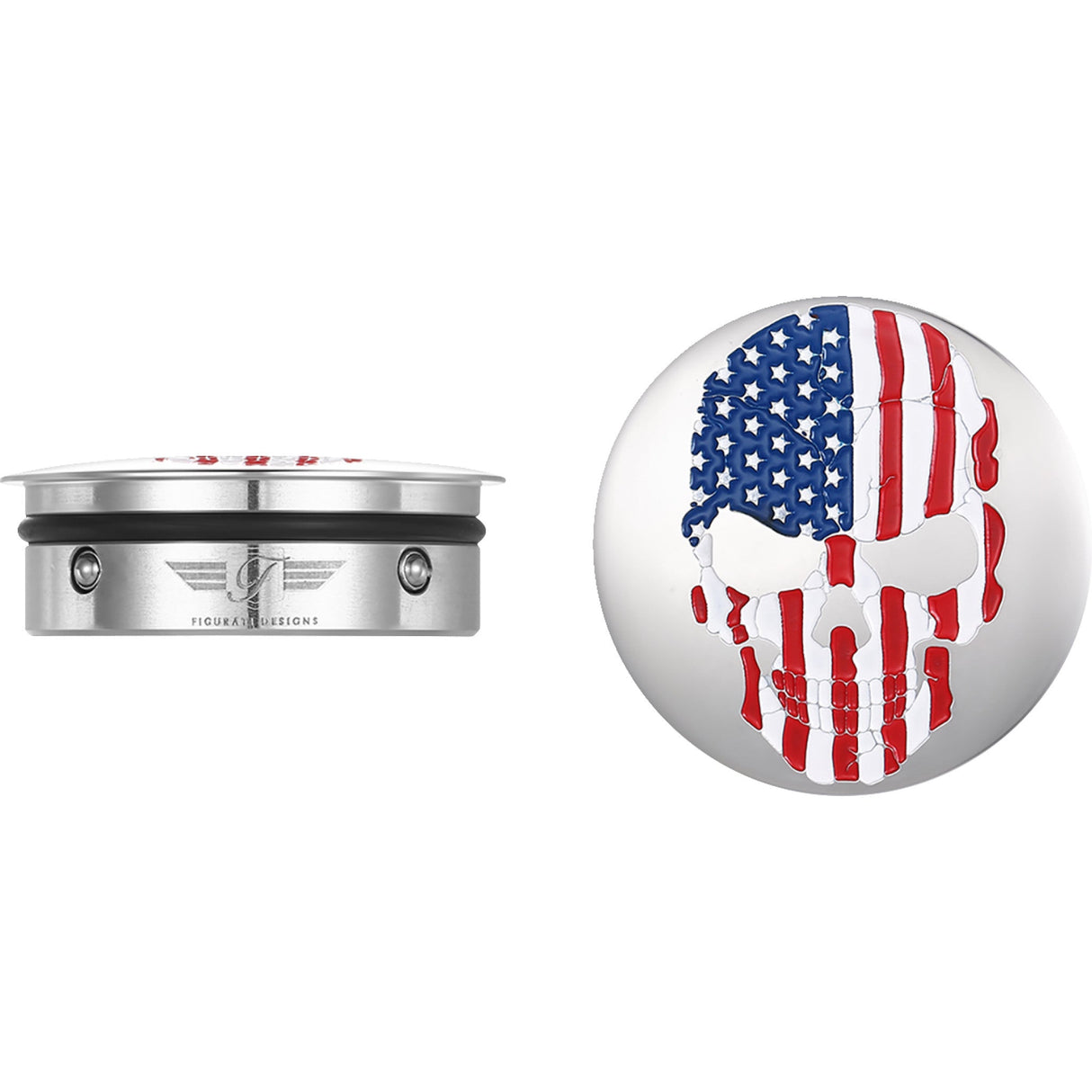 Figurati Designs Swing Arm Covers Red White Blue Flag Skull - FD24-AFSKULL-SS For Harley Motorcycles 1980-2026