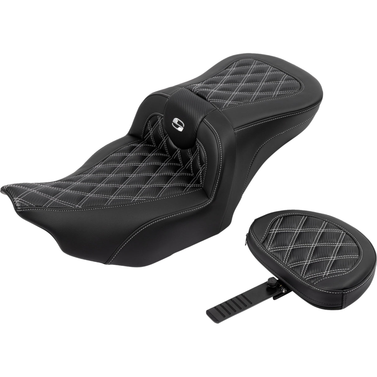 Saddlemen Roadsofa™ Lattice Stitch Seat With Backrest Carbon Fiber Silver Stitch - 823-07-206B5 For Harley Touring 2023-2026