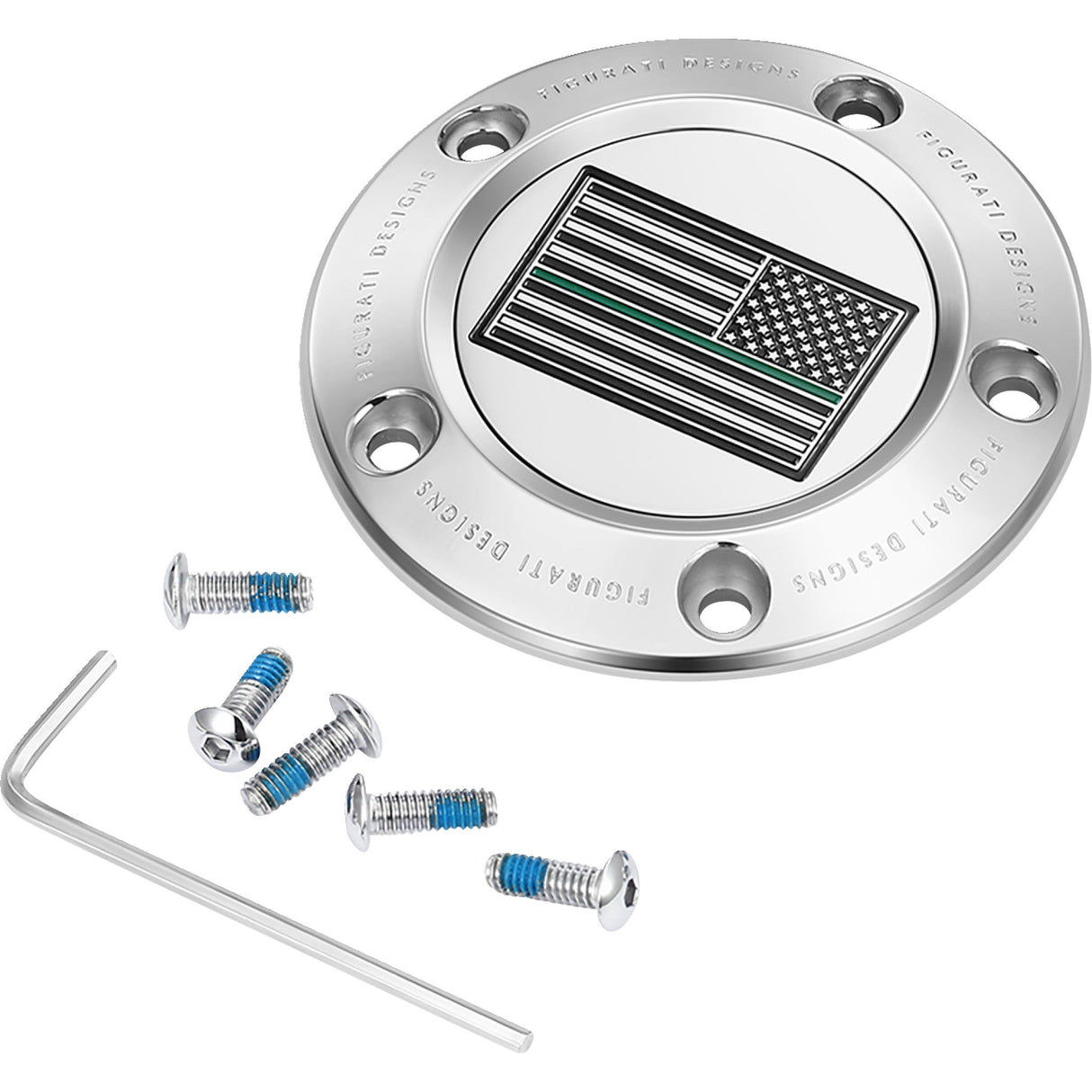 FIGURATI DESIGNS 0940-2098 FD72-TC-5H-SS Timing Cover 5 hole - green line american flag - stainless steel