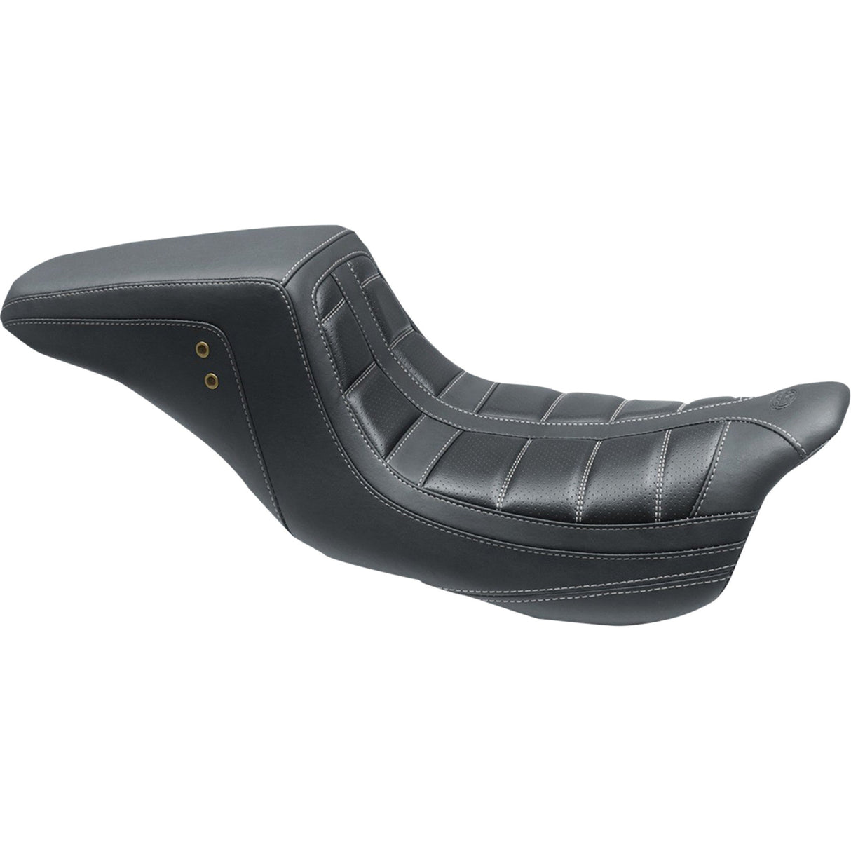 Mustang Squareback One-Piece Seat Tuck And Roll Black With Gun Metal Stitching - 75239GM For Harley Touring 2008-2025