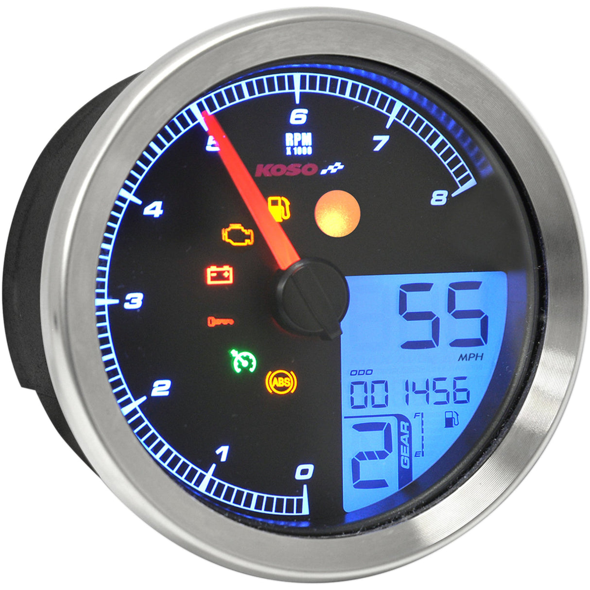 KOSO NORTH AMERICA 2211-0169 BA051201 HD-04 Speedometer/Tachometer Multi-Function Speedometer/Tachometer - HD-04 - Chrome