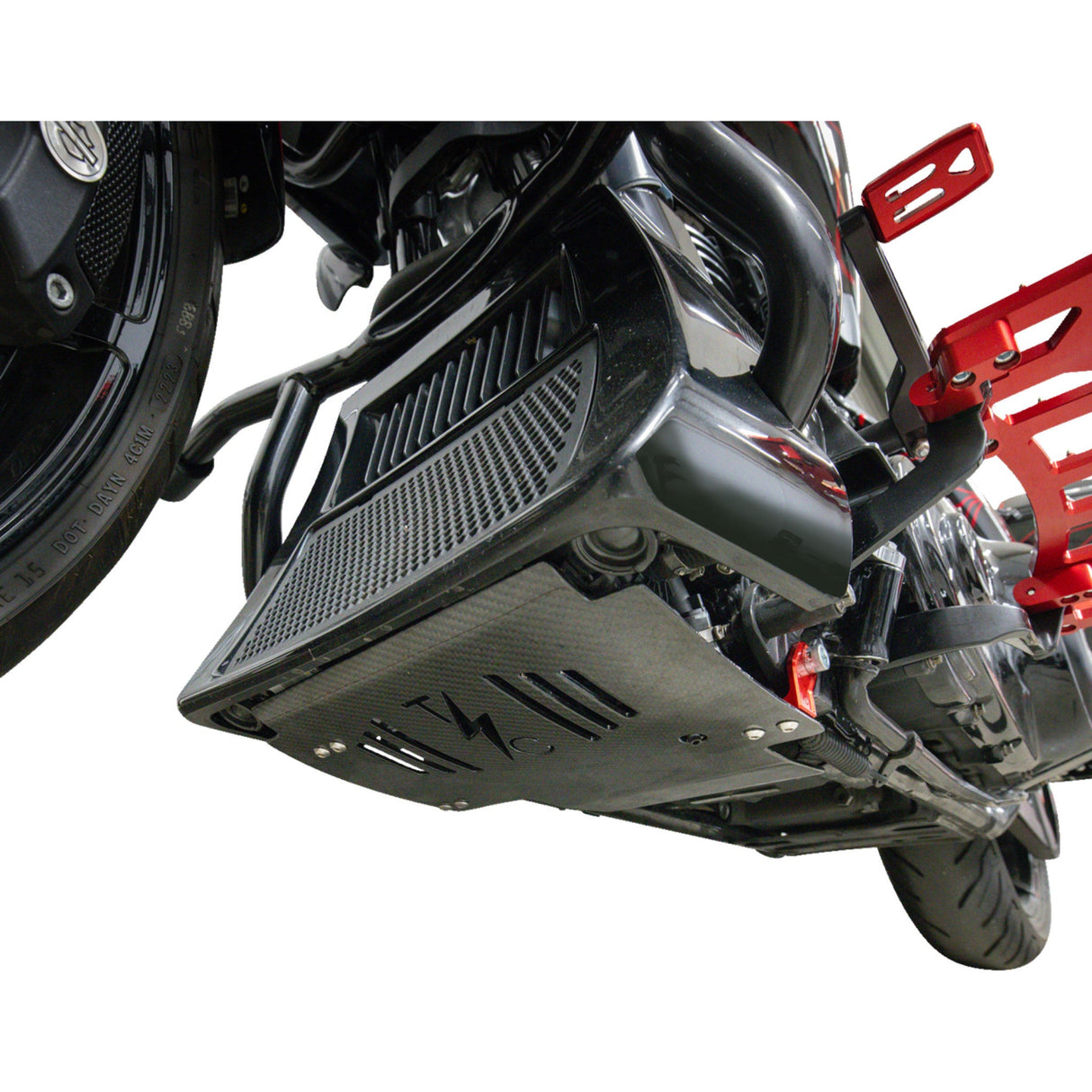 THRASHIN SUPPLY CO. 0506-2530 TSC-3034-2 Carbon Fiber Skid Plate Skid Plate - Carbon Fiber/Gloss - With Red Brackets - FLHX/FLTRX