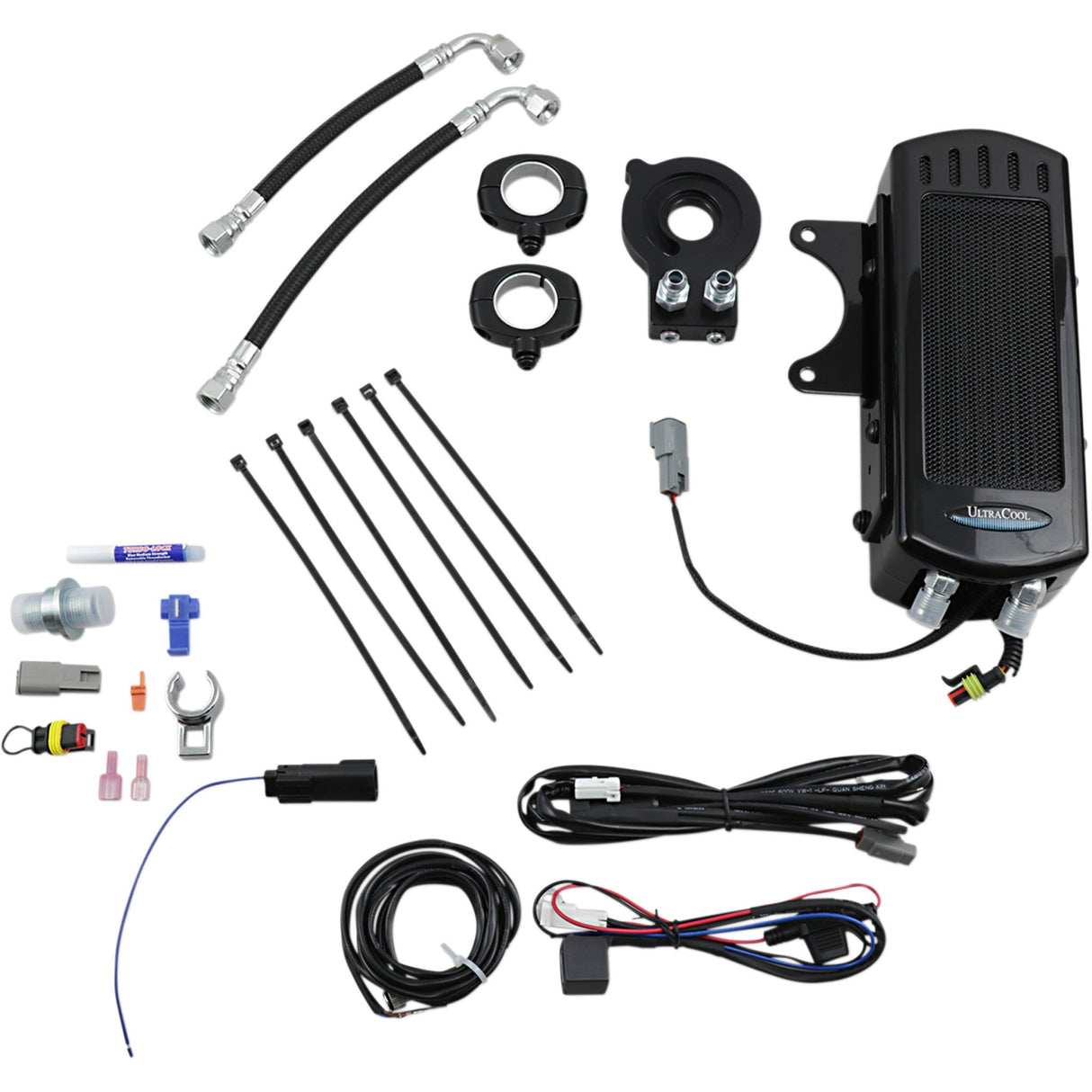 Ultracool Side Mount Oil Cooler Kit Frame Mount Oil Cooler Kit Gloss Black M8 Touring Trike - SMT8-1G For Harley Touring 2017-2023