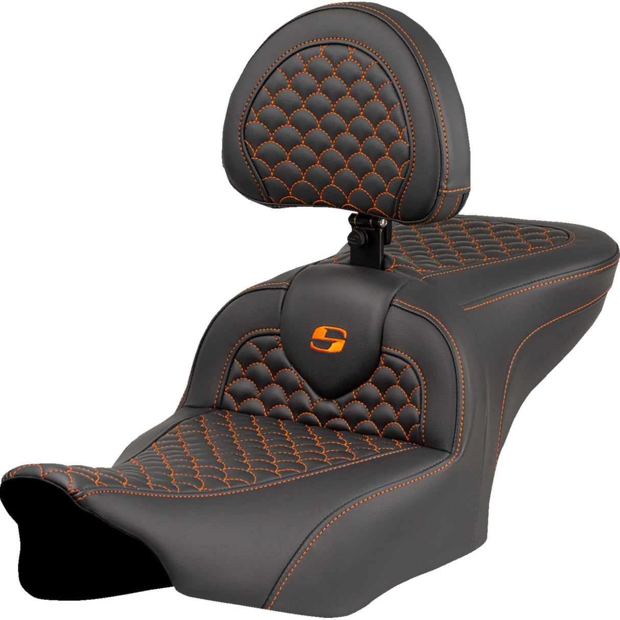 Saddlemen Dragon Scale Stitch RoadSofa™ Seat Orange Stitch With Backrest - 823-07-208B3 For Harley Touring 2023-2026