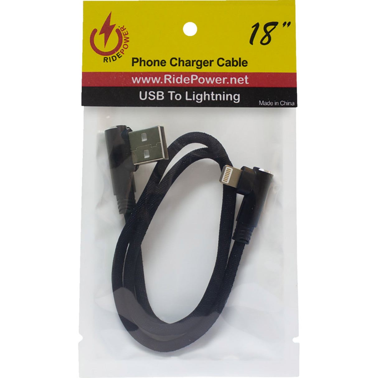 RIDEPOWER 3807-0638 RP90DEGUSBLHT18 90° USB to 90° Lightning Cable charger - single-end - 18"