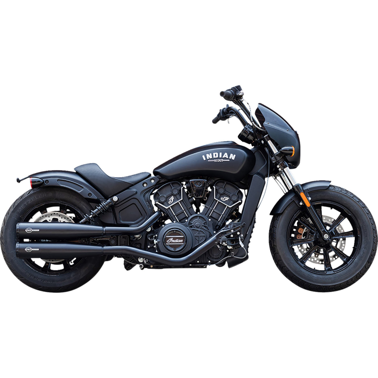 S&S Cycle Grand National Slip-On Mufflers Black Race Only - 4110-266-R For Indian Scout 2019-2023