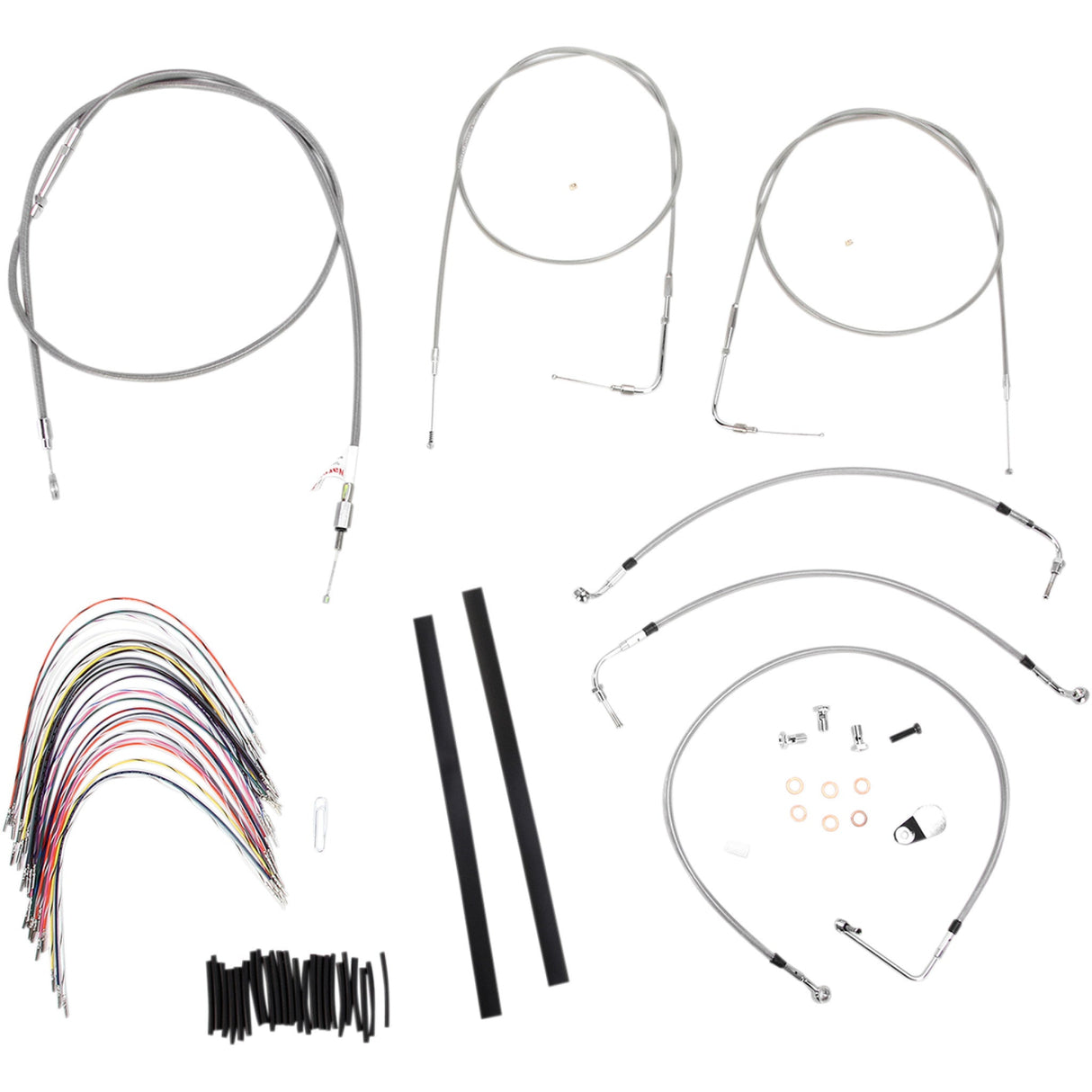 Burly Brand Complete Stainless Braided Handlebar Cable Brake Line Kit 14" Ape Hangers - B30-1076 For Harley Touring 1997-2001