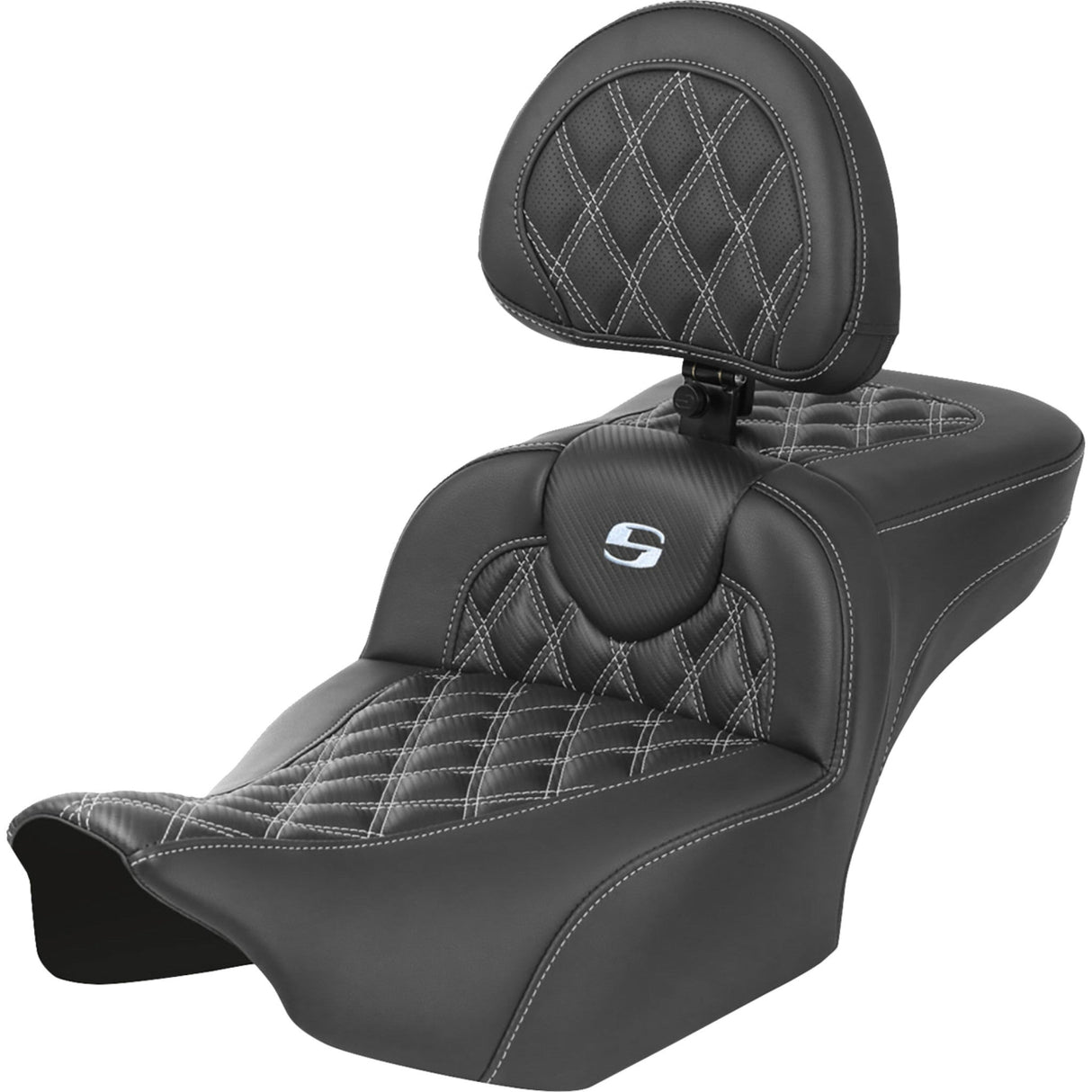 Saddlemen Roadsofa™ Extended Reach Seat With Backrest Lattice Stitch Silver Stitch - 823-07-207B5 For Harley Touring 2023-2026