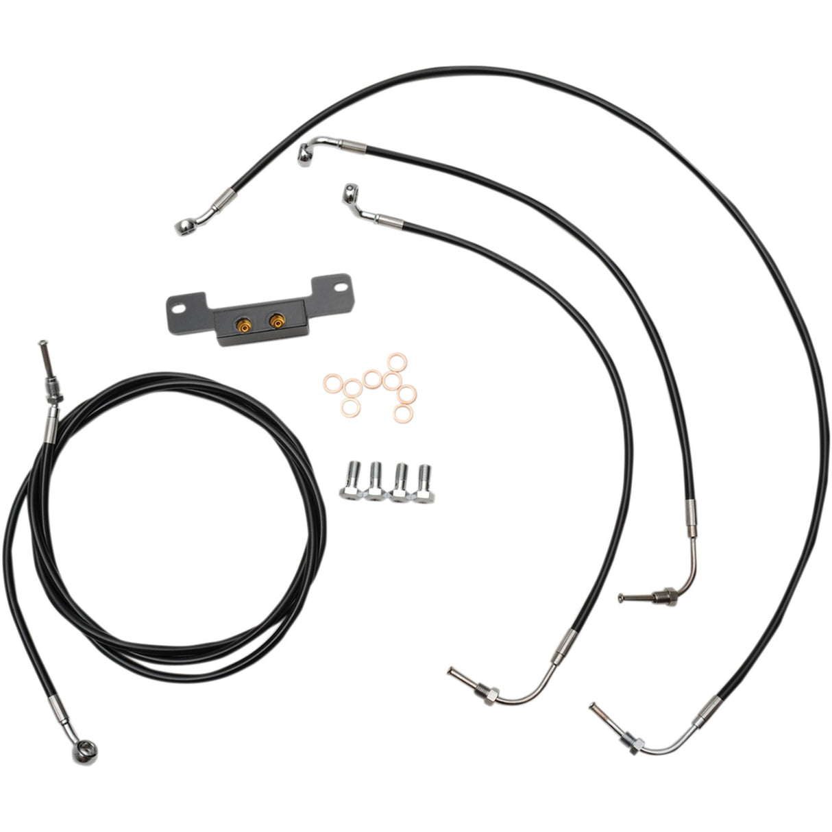 LA CHOPPERS 0662-0205 LA-8055KT-19B Standard Black Vinyl Braided Handlebar Cable/Brake Line Kit — Ape Hanger Handlebar Cable/Brake Line Kit - 18" - 20" Ape Hanger Handlebars - Black Vinyl