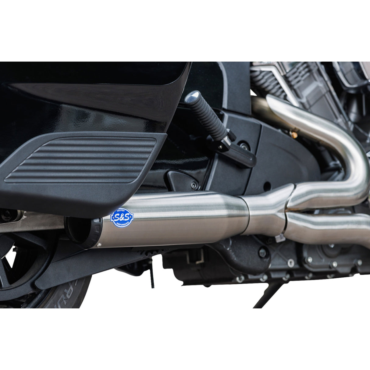 S&S Cycle 2-Into-1 Qualifier Exhaust System 50-State Brushed Stainless Steel - 550-1083 For Indian Challenger 2020-2023
