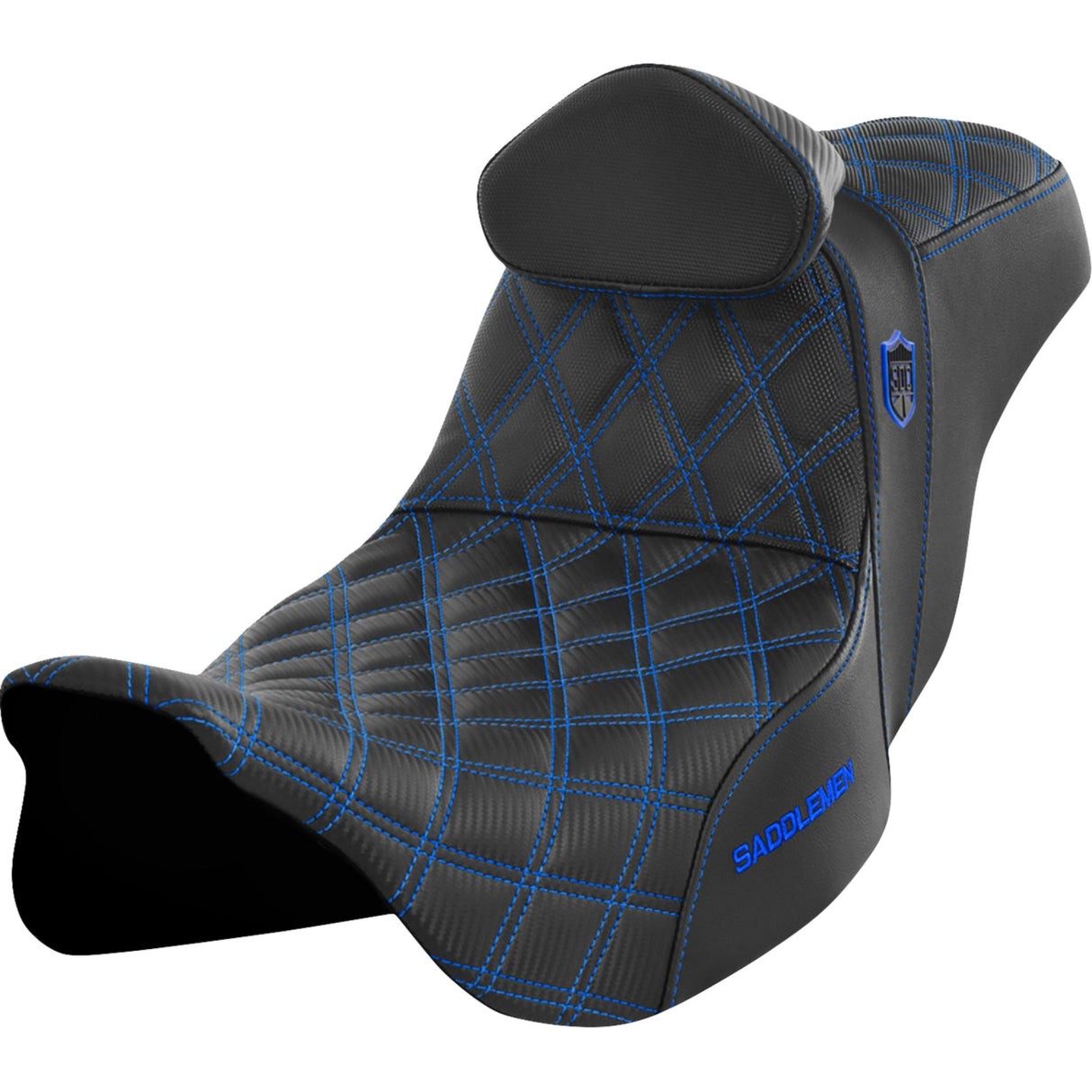 Saddlemen Pro Series SDC Performance Grip Seat With Backrest Blue Stitch - SC80807BLURT For Harley Touring 2008-2024