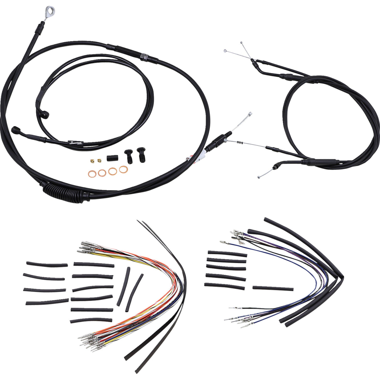 Burly Brand Complete Black Vinyl Handlebar Cable Line Kit For Ape Hangers 14" - B30-1034 For Harley Dyna 1996-2005
