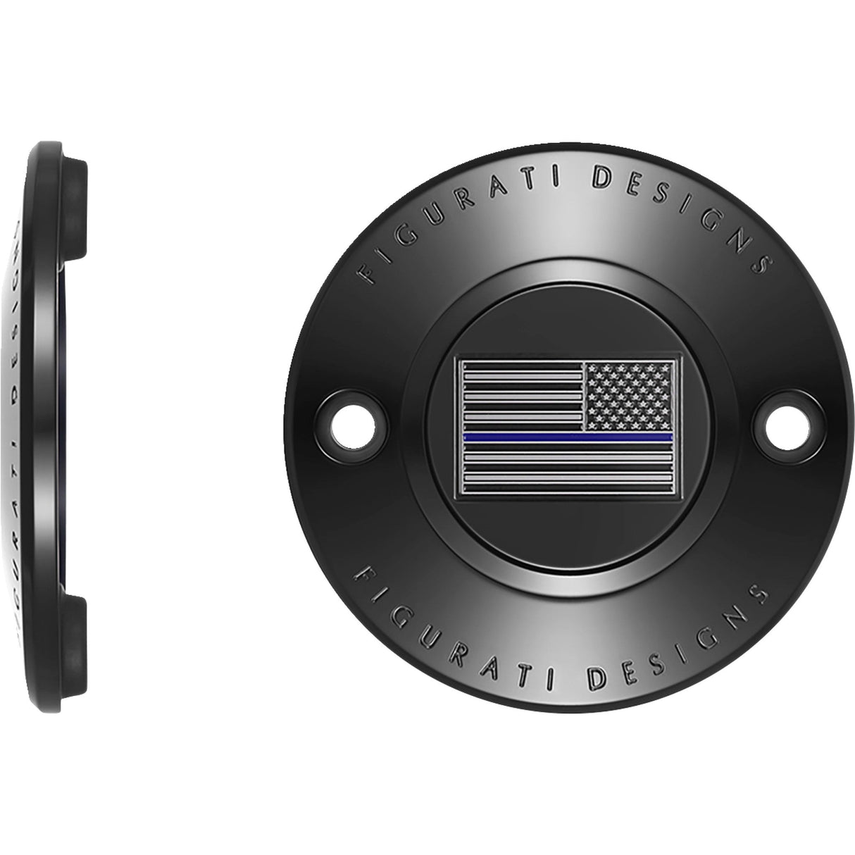 Figurati Designs Timing Cover 2 Hole Blue Line American Flag Black - FD71-TC-2H-BLK For Harley Motorcycles 2017-2022