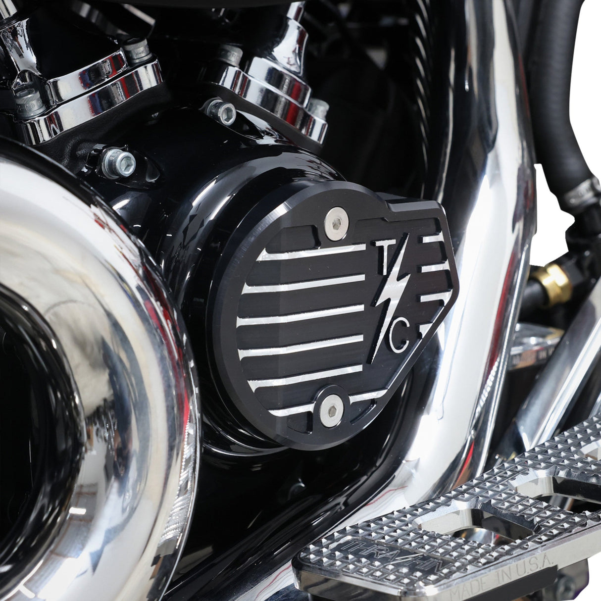 Thrashin Supply CO. Cam Cover Gen 2 Finned Twice Cut Black M8 - TSC-3029-4 For Harley Touring 2023-2026