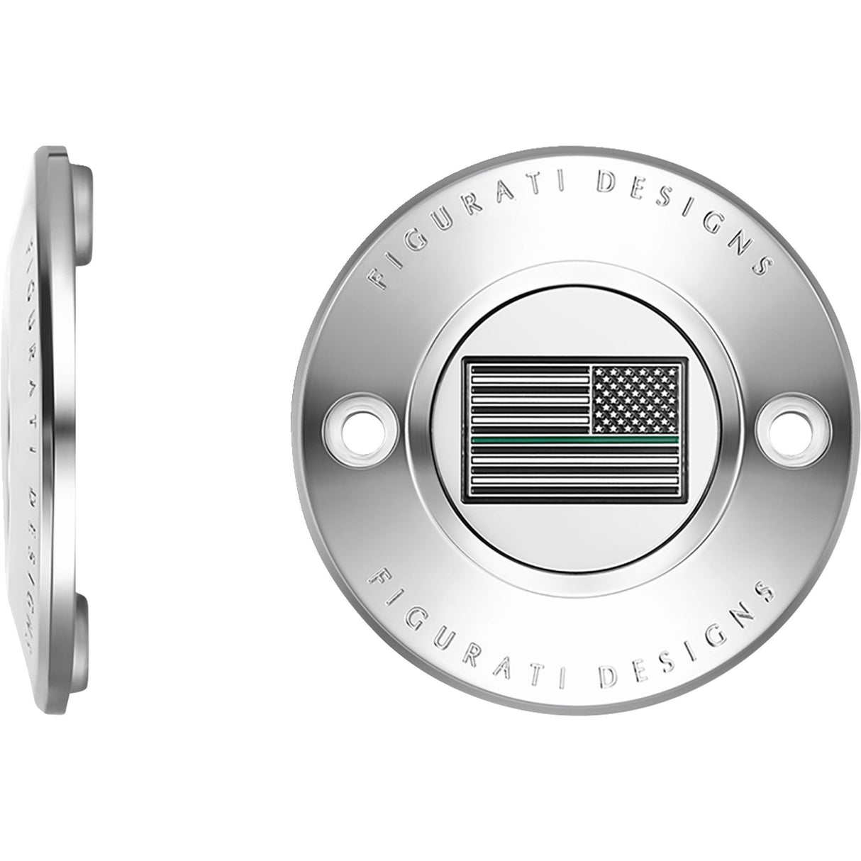 Figurati Designs Timing Cover 2 Hole Green Line American Flag Stainless Steel - FD72-TC-2H-SS For Harley Motorcycles 2017-2022