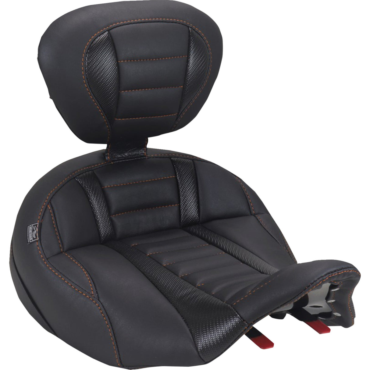 MUSTANG 0801-2330 89406MO Deluxe Touring Solo Seat with driver's backrest - mandarin orange stitch - flh/flt '23-'25