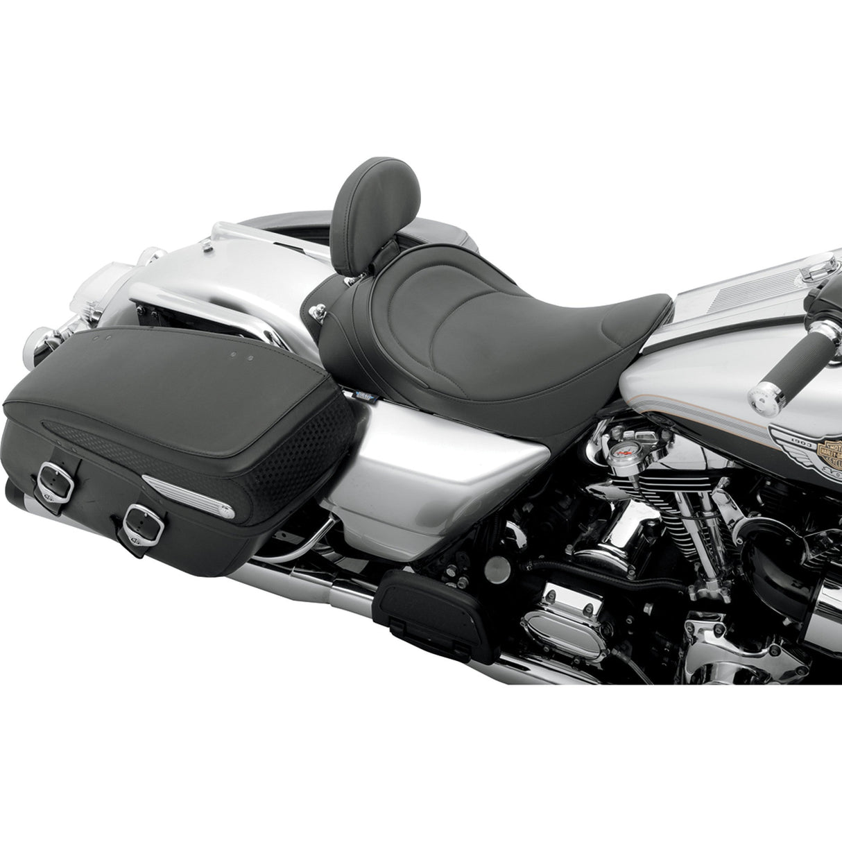 Drag Specialties Backrest Compatible Solo Seat — Mild Stitched Solo Seat Mild Stitched Driver Backrest FLH - 0801-0493 For Harley Touring 1997-2007