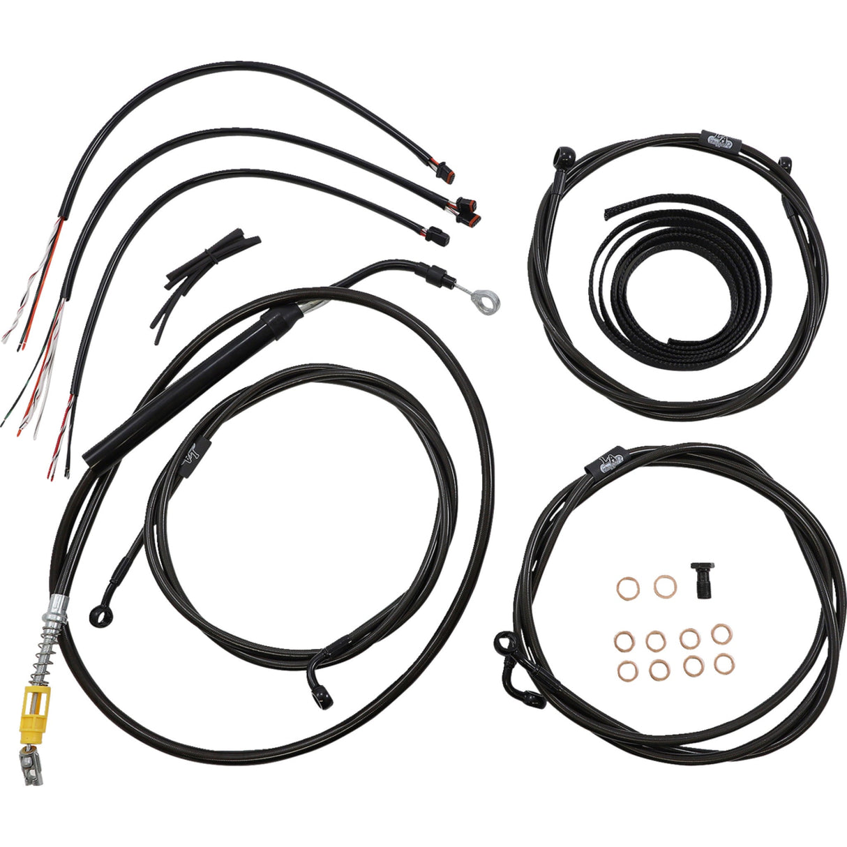 LA Choppers Complete Midnight Braided Handlebar Cable Brake Line Kit — Standard 15"-17" Handlebars ABS - LA-8058KT2-16M For Harley Touring 2021-2022