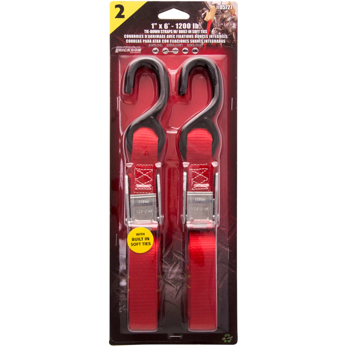 ERICKSON 3920-0407 05727 1" X 6' Tie-Downs with Built-In Soft Ties Soft Tie Tie-Down - 1" x 6' - Red