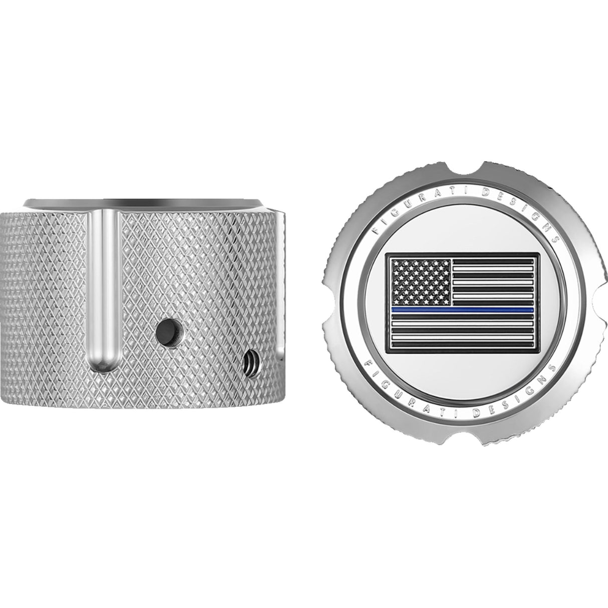Figurati Designs Front Axle Nut Cover Front Stainless Steel Blue Line Flag Silver - FD70-FAC-SS For Harley Motorcycles 2002-2022
