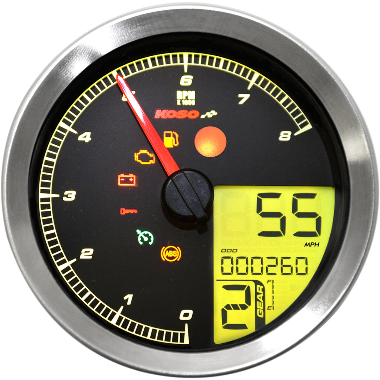 KOSO NORTH AMERICA 2211-0169 BA051201 HD-04 Speedometer/Tachometer Multi-Function Speedometer/Tachometer - HD-04 - Chrome