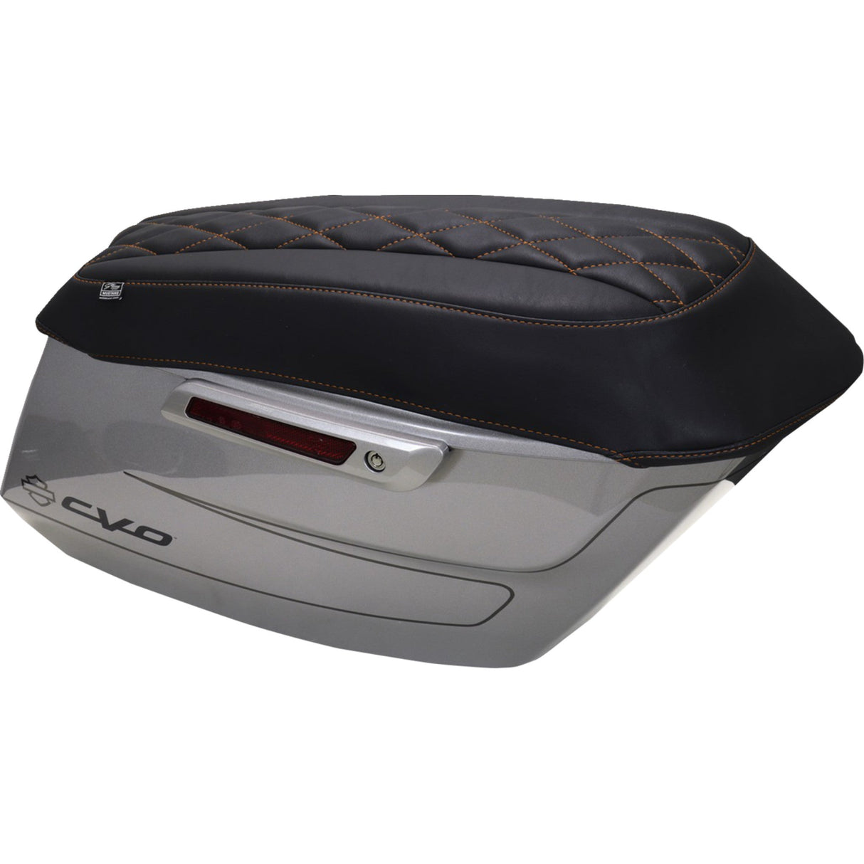 Mustang Deluxe Diamond Saddlebag Lid Covers Black With Mandarin Orange Stitch - 88470MO For Harley Touring 2023-2026