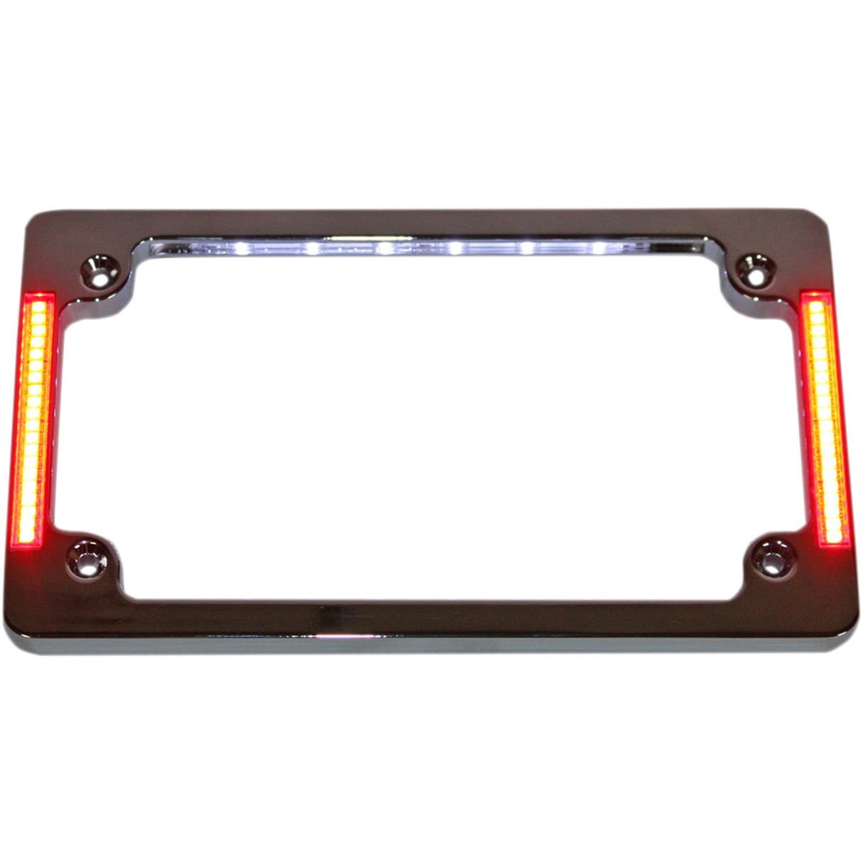 CUSTOM DYNAMICS 2030-0899 TF07-C Tri-Horizontal Motorcycle Plate Frame with Flush-Mount LEDs and LED Plate Illumination License Plate Frame with LED - Flat - Chrome