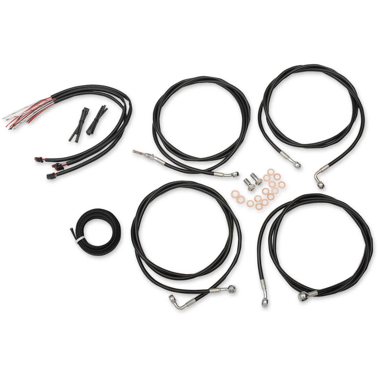 LA CHOPPERS 0610-1950 LA-8054KT2-19B Complete Black Vinyl Braided Handlebar Cable/Brake Line Kit - 18" - 20" Handlebars - Black Vinyl