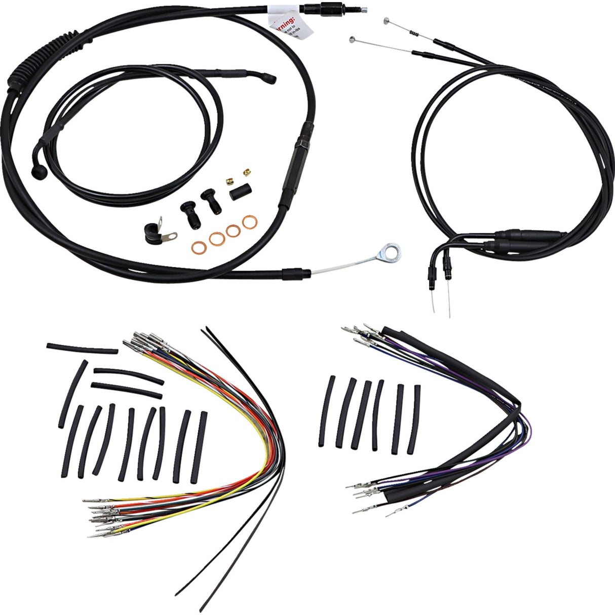 Burly Brand Complete Black Vinyl Handlebar Cable Line Kit For Ape Hangers 14" - B30-1009 For Harley Softail 2000-2006