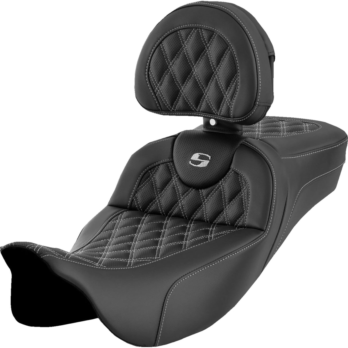 Saddlemen Roadsofa™ Extended Reach Seat Lattice Stitch Silver Stitch With Backrest - 808-07B-184B5 For Harley Touring 2008-2025
