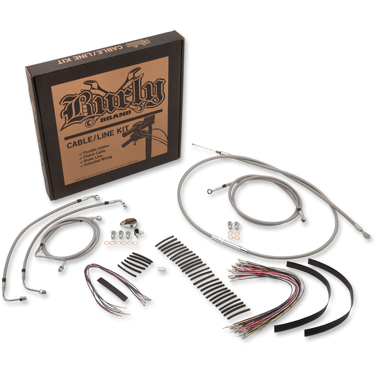 Burly Brand Complete Stainless Braided Handlebar Cable Brake Line Kit 13" Ape Hangers - B30-1102 For Harley Touring 2008-2013