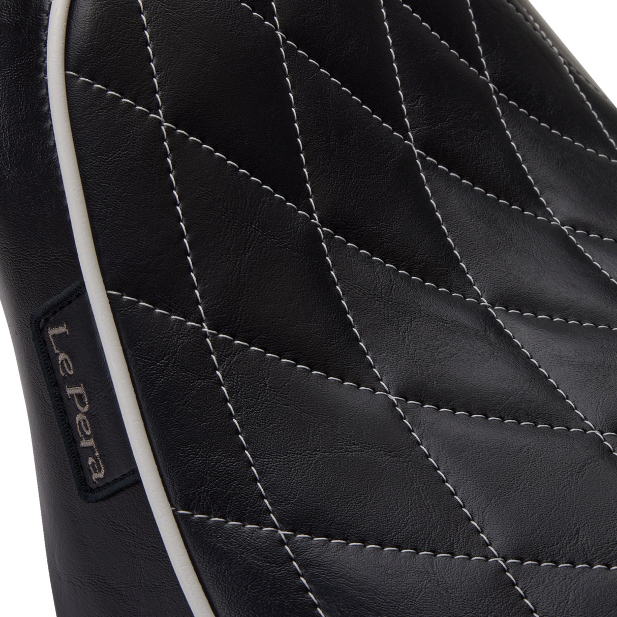 LePera Bare Bones Solo Seat Diamond Stitch With White Stitching Piping Black - LYX-007DMWTP For Harley Softail 2018-2023