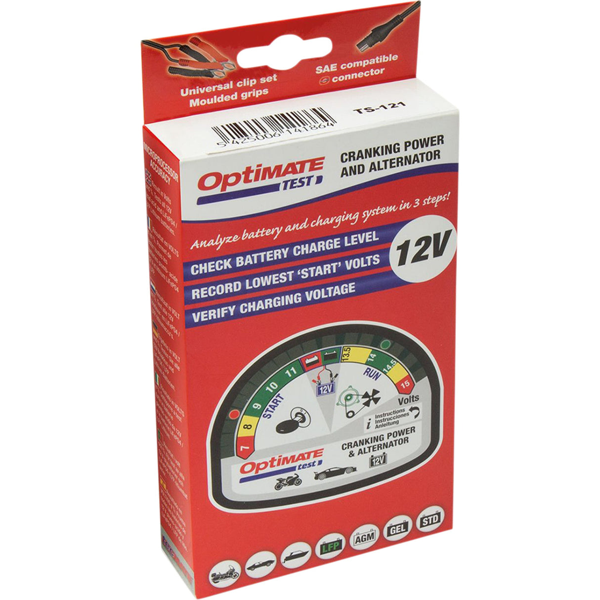 TECMATE 3807-0245 TS-121 OptiMate™ Test TS121 Battery Charging System/Alternator Tester - Pocket - Battery Clip/12V