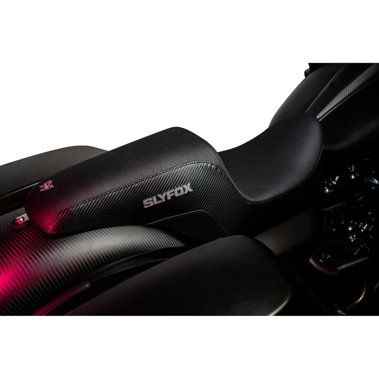 Slyfox The Drifter Seat Gray Logo Smooth Vinyl Carbon Fiber For Harley Touring 2008-2023