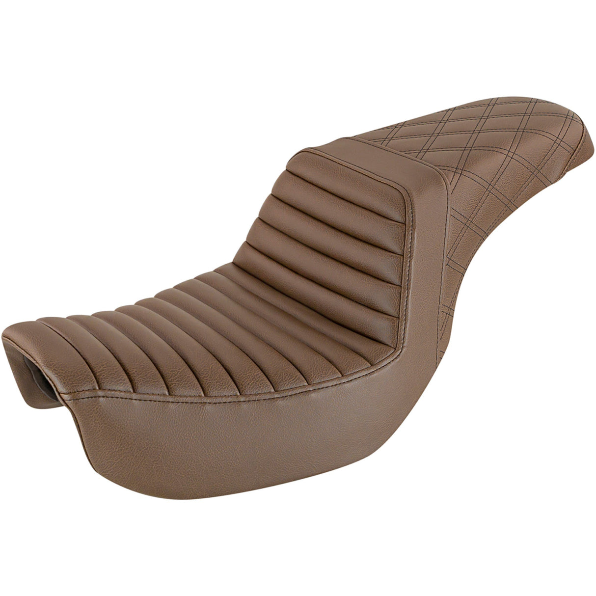 Saddlemen Step-Up Seat — Rear Lattice Stitch Front Tuck-N-Roll Brown - 818-30-176BR For Harley Softail 2018-2025