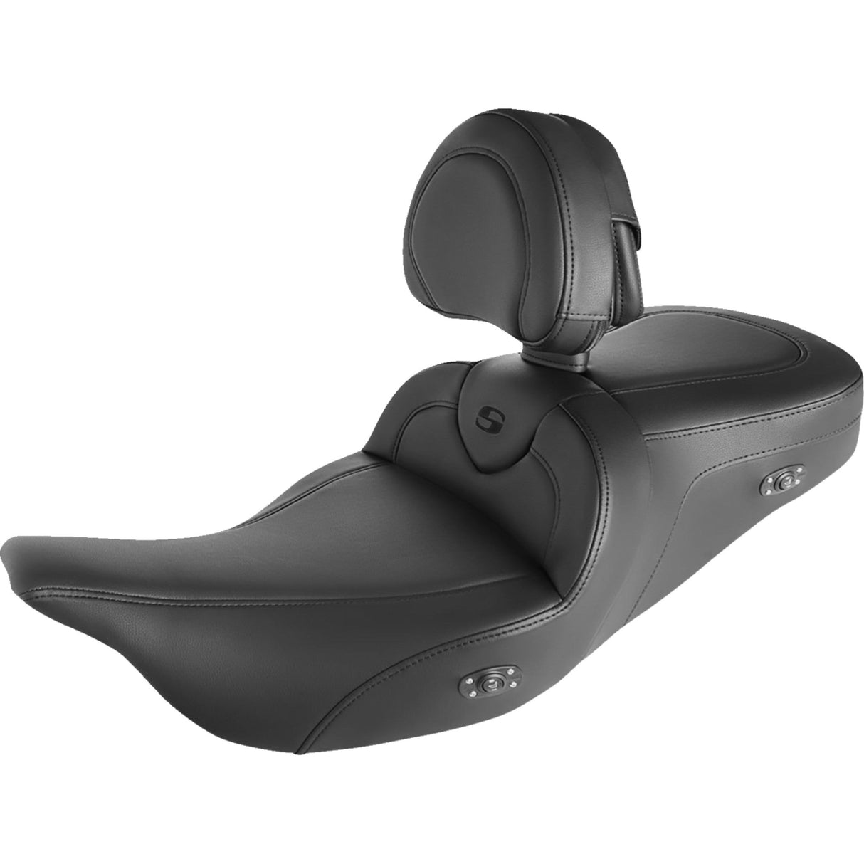 Saddlemen Roadsofa™ Standard Reach Heated Seat Heated With Backrest Black Stitching - 808-07B-187BRHC For Harley Touring 2008-2025