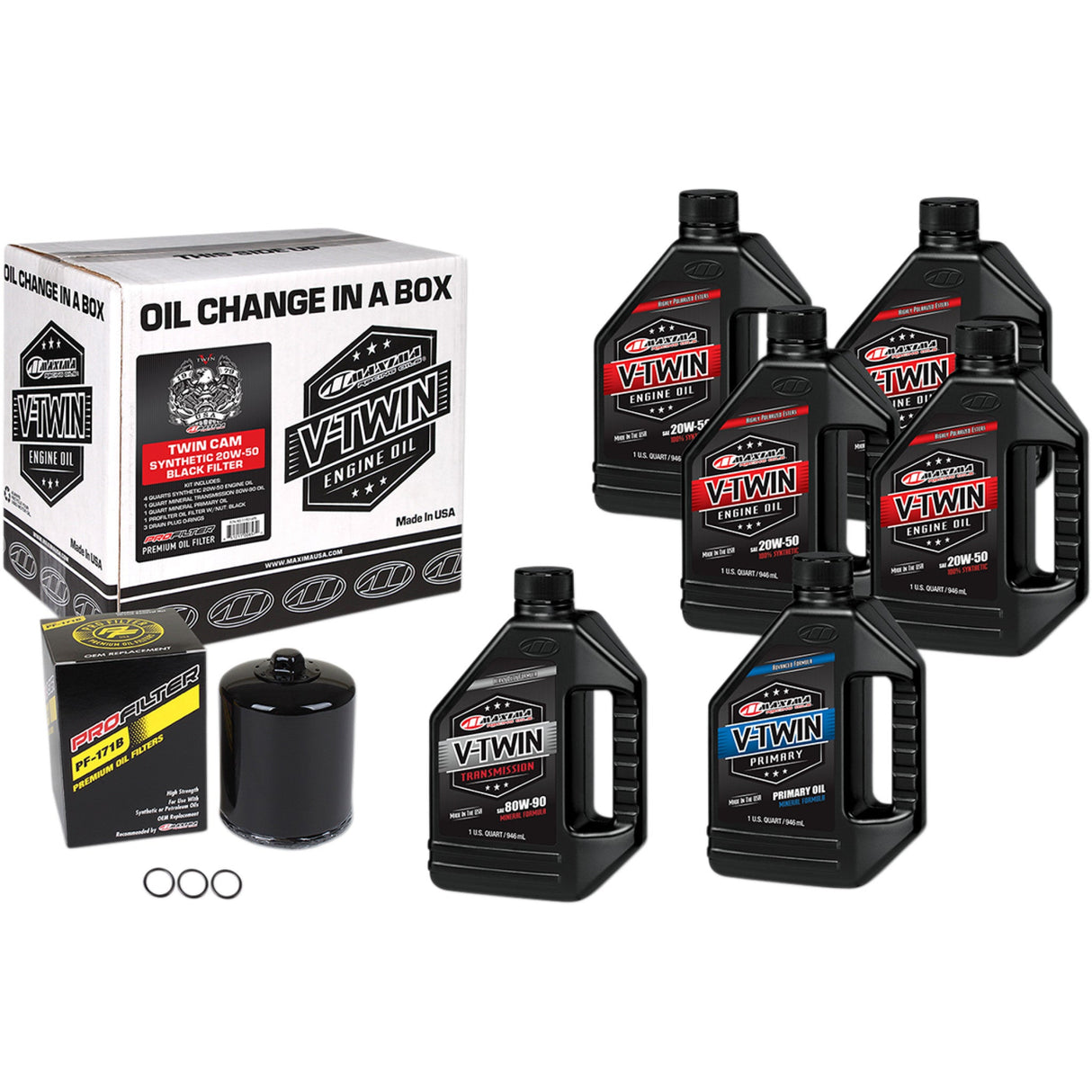 Maxima Racing OIL Twin Cam Synthetic 20W-50 Oil Change Kit Black Filter - 90-119016PB For Harley Motorcycles 1999-2016