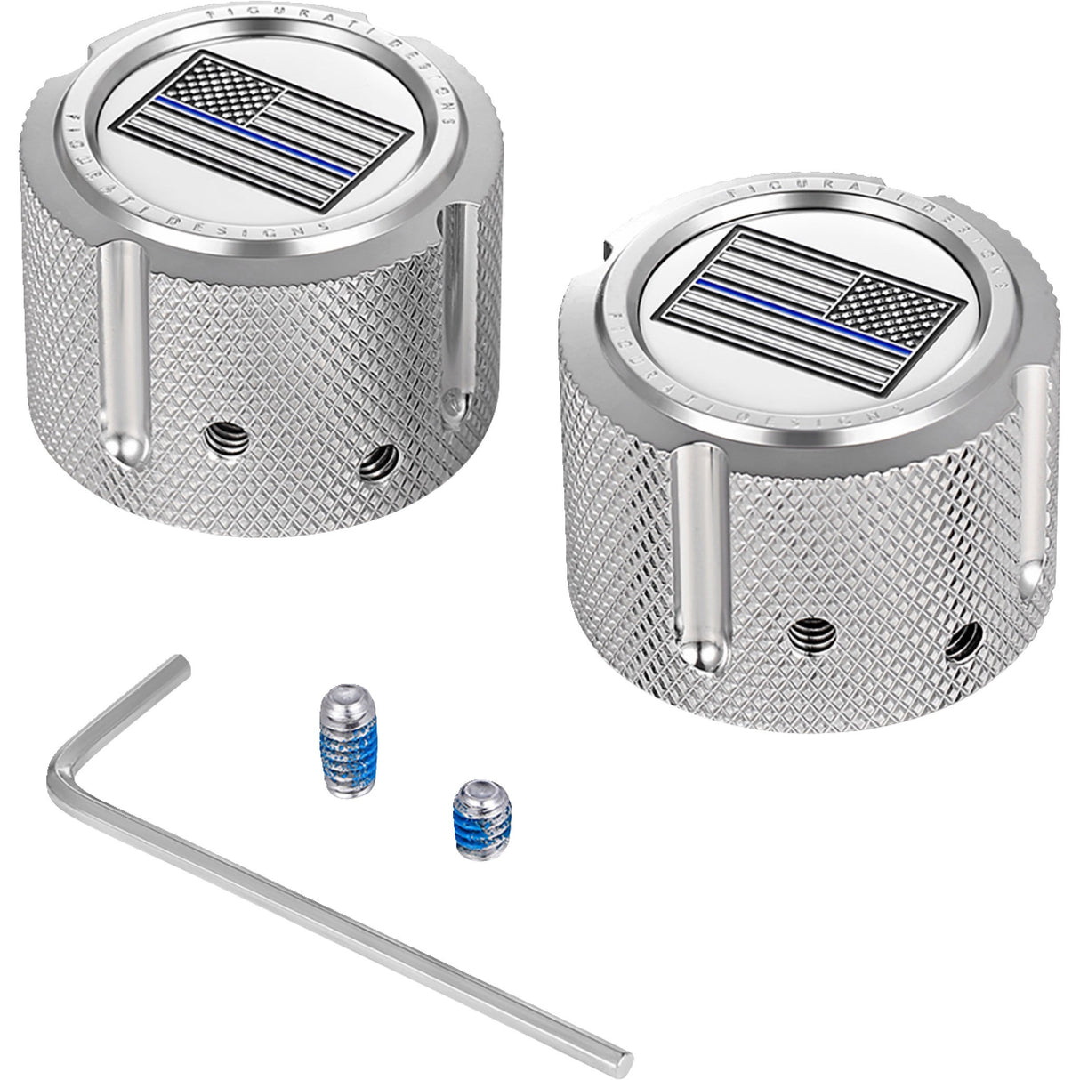 Figurati Designs Front Axle Nut Cover Front Stainless Steel Blue Line Flag Silver - FD70-FAC-SS For Harley Motorcycles 2002-2022