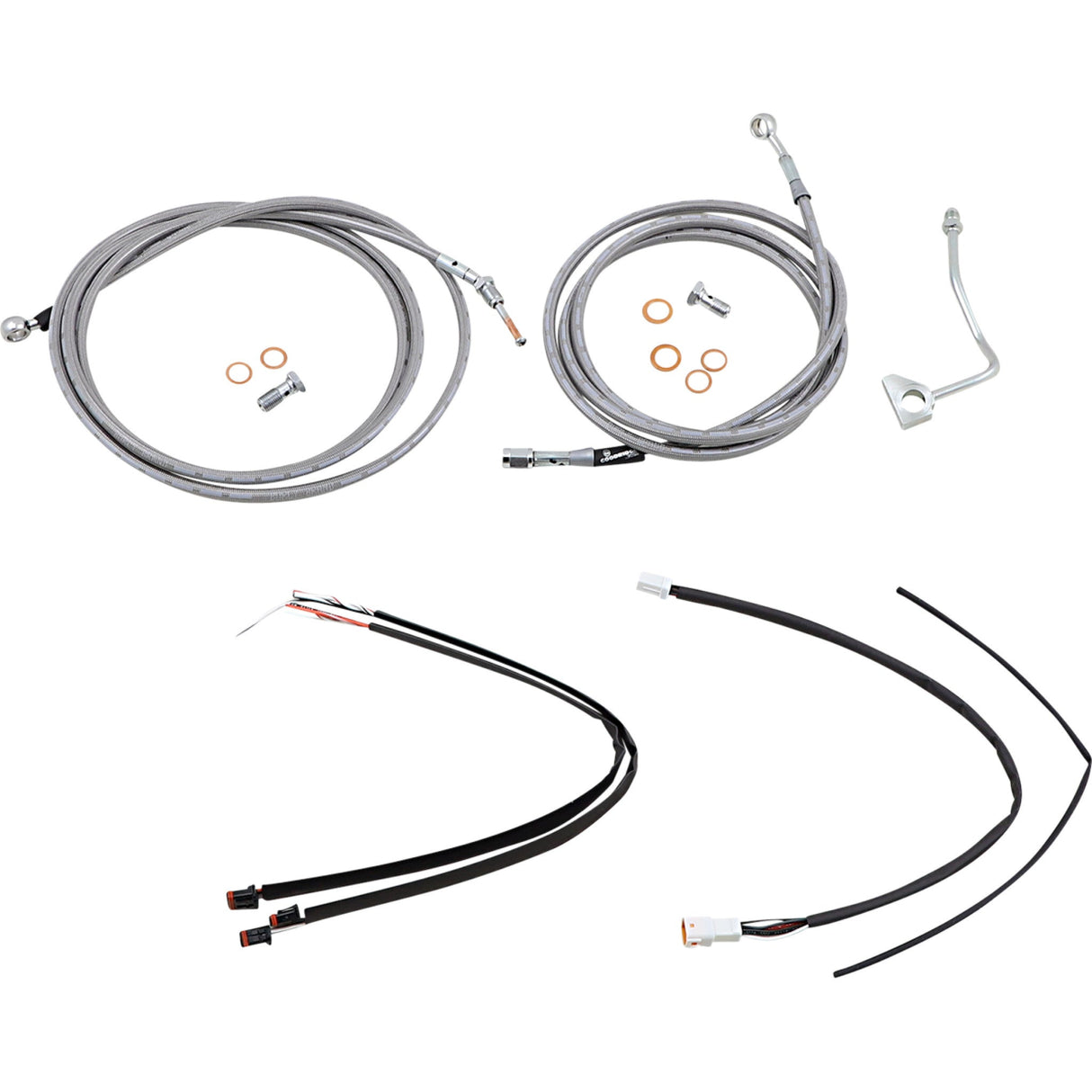Burly Brand Complete Stainless Braided Handlebar Cable Brake Line Kit 16" Ape Hangers - B30-1168 For Harley Touring 2017-2020