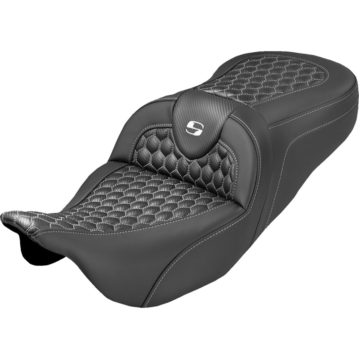 SADDLEMEN 0801-2362 808-07B-18906 Roadsofa™ Seat honeycomb stitch - white stitch - no backrest - flh/flt '08-'25