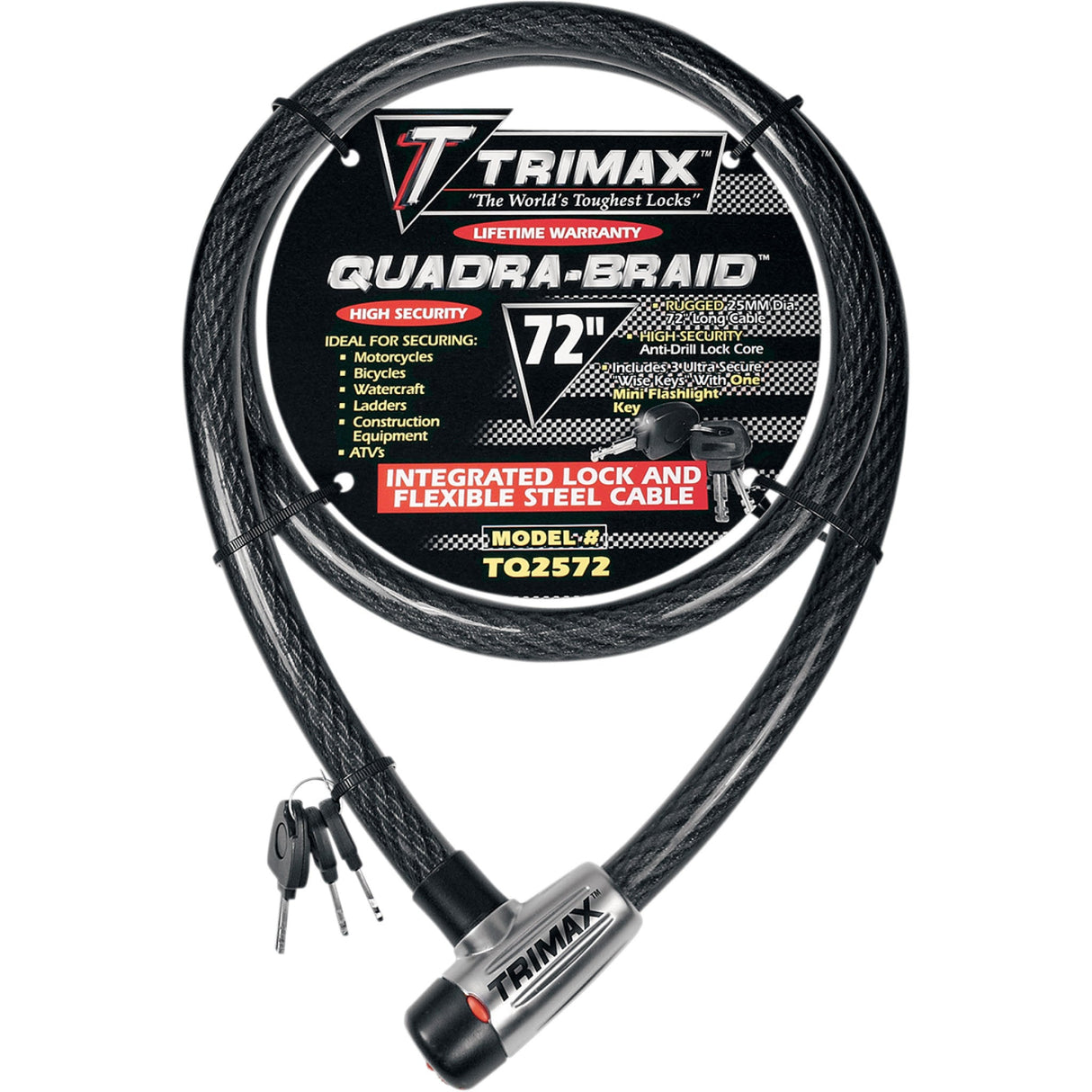 TRIMAX 4010-0074 TQ2572 Multi-Use Cable Lock Quad Braid Lock - 72"