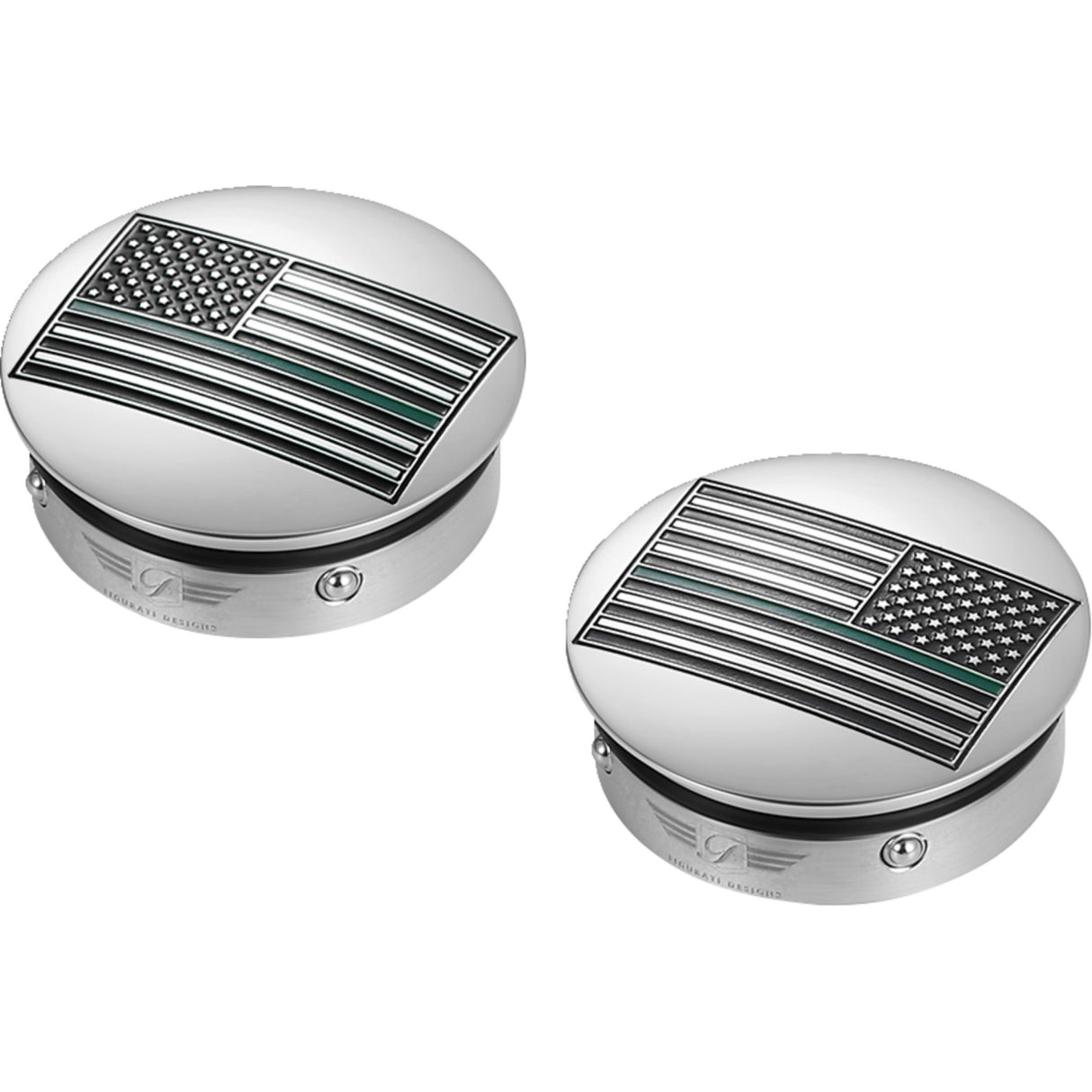 Figurati Designs Swing Arm Covers Green Line American Flag Custom Reversed - FD72-AFGL-SS For Harley Motorcycles 1980-2026