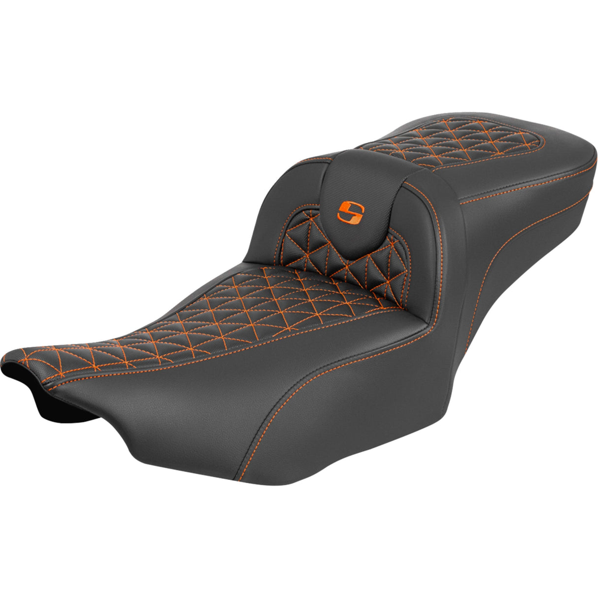 Saddlemen Roadsofa™ Extended Reach Seat Without Backrest Tri-Gripper Orange Stitch - 823-07-21103 For Harley Touring 2023-2026