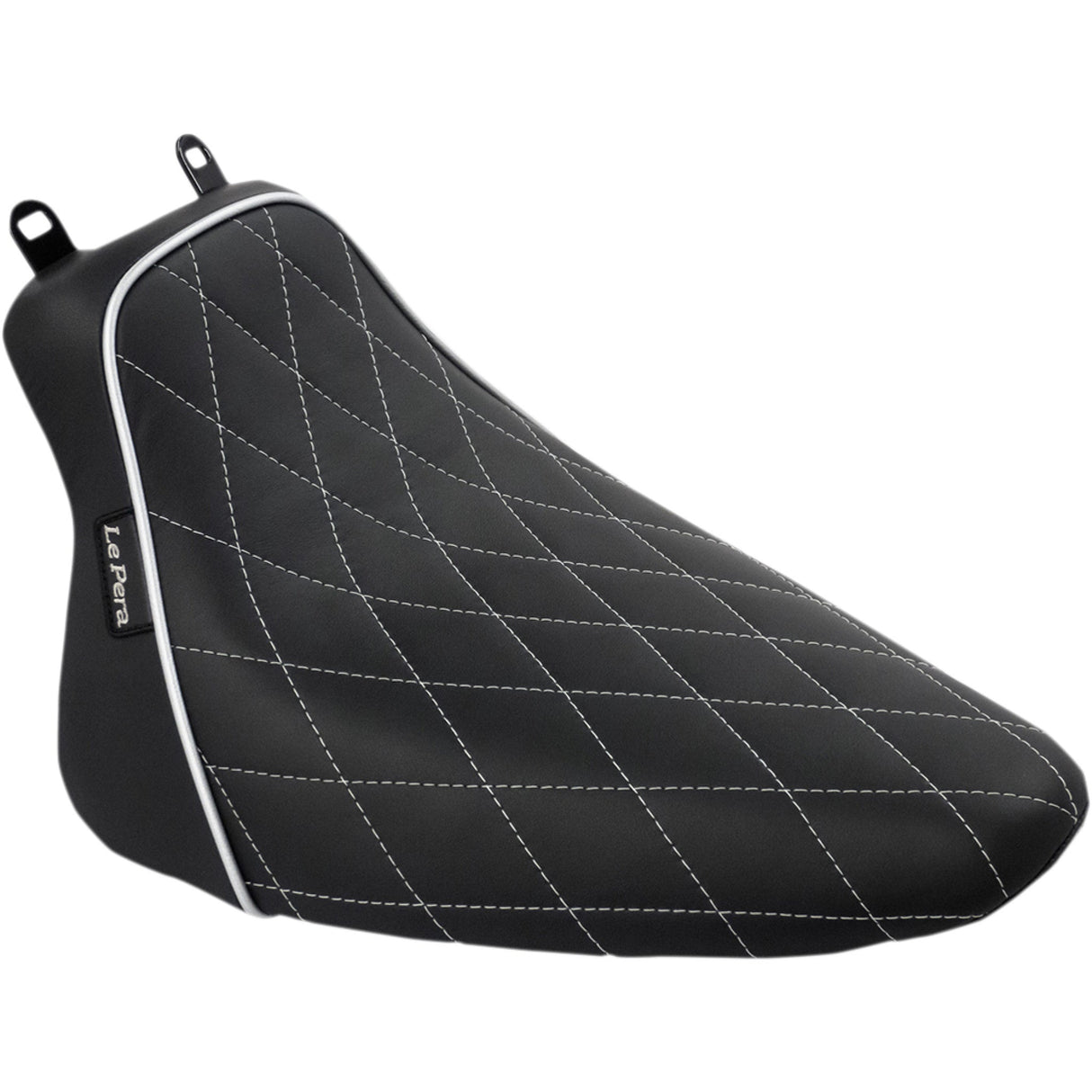 LePera Bare Bones Solo Seat Diamond Stitch With White Stitching Piping Black Softail - LXE-007DMWTP For Harley Softail 2008-2017